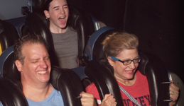 Beth and her family on the Rockin Roller Coaster at Hollywood Studios in August 2018